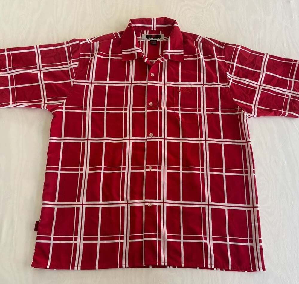 Southpole Red and White Windowpane Plaid Short Sleeve Button Down Shirt XXL